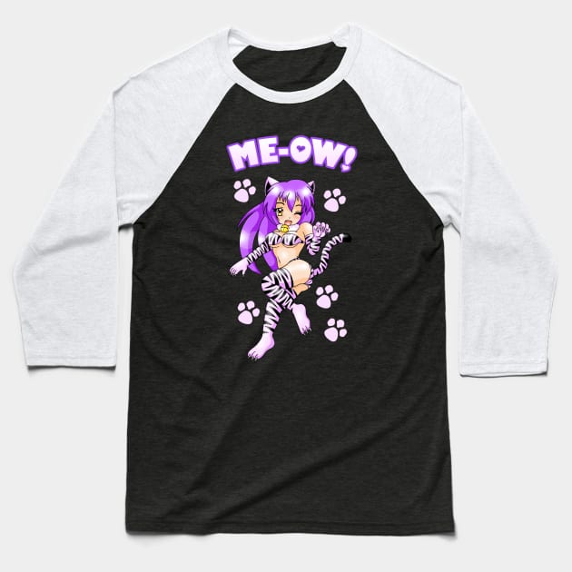 Me-Ow Catgirl Baseball T-Shirt by wildsidecomix